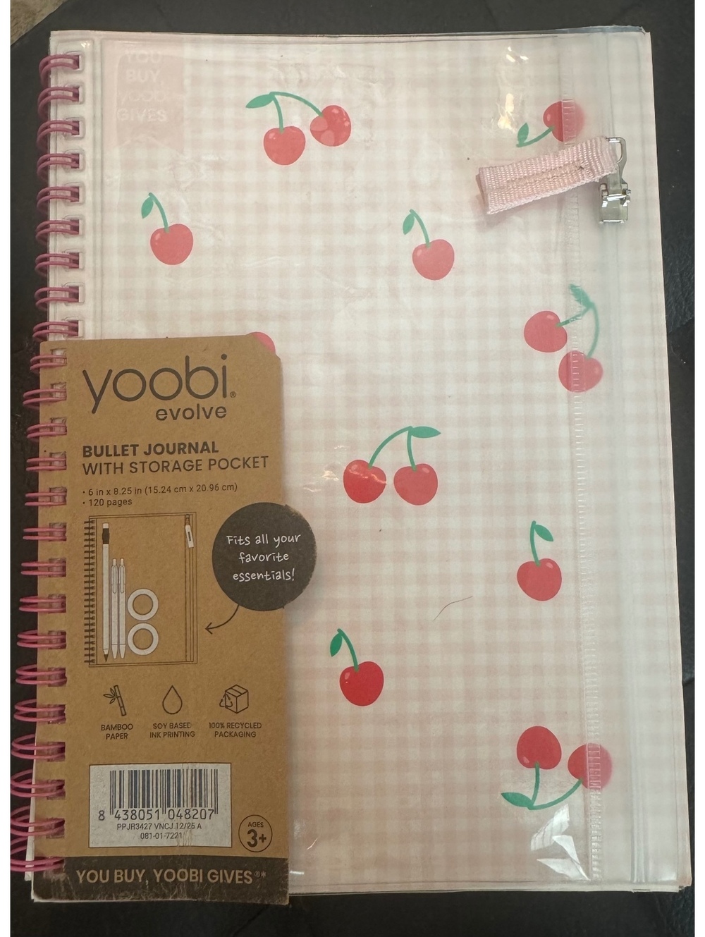 Yoobi Evolve Cherry Design Bullet Journal with Storage Pocket, 5 x 8.25 in